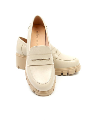 Damskie beżowe półbuty na klocku Potocki