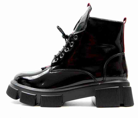 Damskie czarne lakierowane botki trapery Goodin