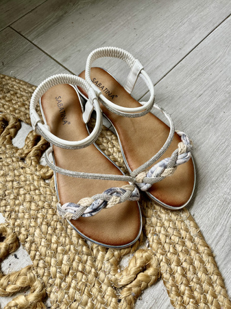 Damskie białko srebrne wygodne sandały na gumce