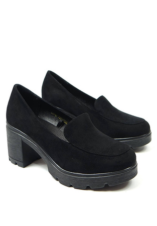 Damskie czarne zamszowe gładkie półbuty słupek Potocki