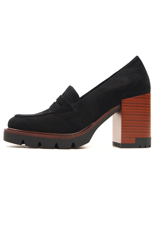 Damskie czarne półbuty czółenka na szerokim wysokim słupkuPotocki