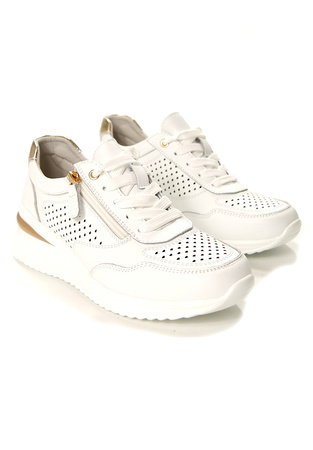 Damskie białe buty sportowe sneakersy skórzane koturn