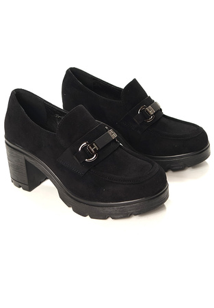 Damskie czarne zamsz półbuty wysoki słupek Potocki