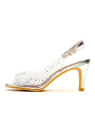 Damskie srebrne transparentne przezroczyste silikonowe sandały słupek Potocki