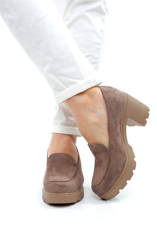 Damskie brązowe khaki półbuty wysoki słupek Potocki