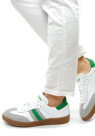 Damskie białe zielone skórzane obuwie sportowe płaskie