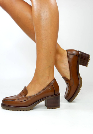 Damskie brązowe półbuty klocek Potocki