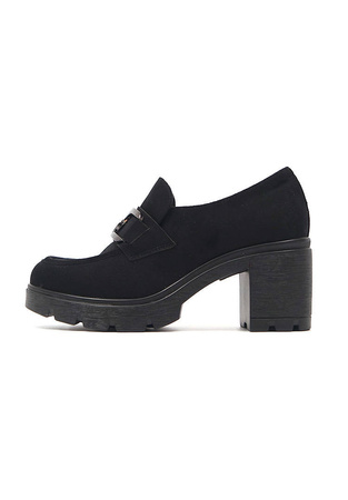 Damskie czarne zamszowe półbuty słupek