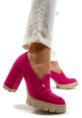 Damskie fuksja półbuty wysoki słupek