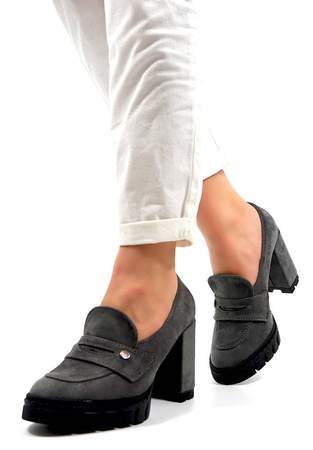 Damskie szare półbuty wysoki słupek