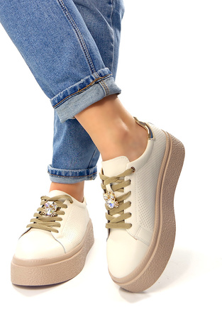 Damskie beżowe bardzo lekkie obuwie sportowe skóra naturalna