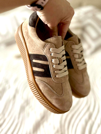 Damskie beżowe lekkie skórzane obuwie sportowe półbuty