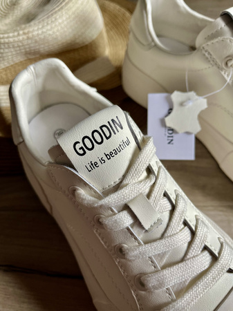 Damskie beżowe trampki ze skóry naturalnej