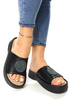 Damskie czarne klapki na koturnie platformie Potocki