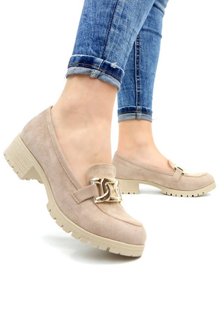 Damskie beżowe półbuty z łańcuchem
