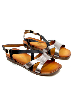 Damskie czarne płaskie sandały