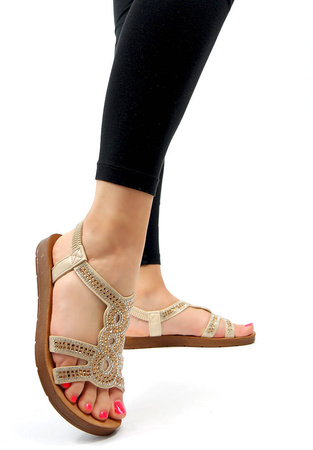 Damskie beżowe płaskie sandały