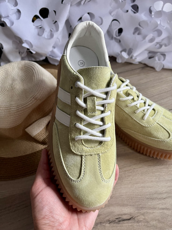 Damskie zielone lekkie skórzane obuwie sportowe półbuty