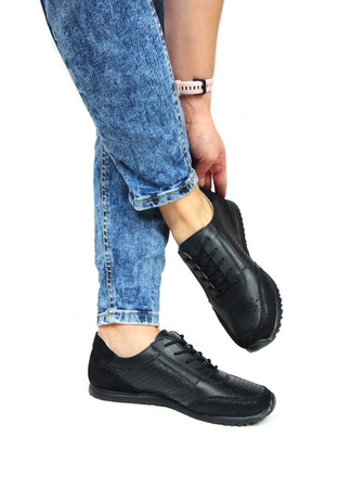 Damskie czarne skórzane obuwie sportowe