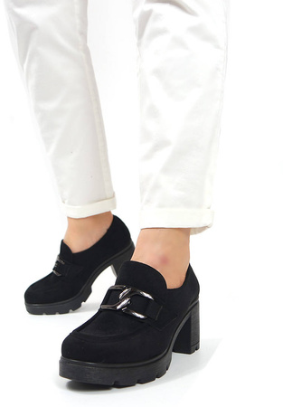 Damskie czarne zamszowe półbuty słupek