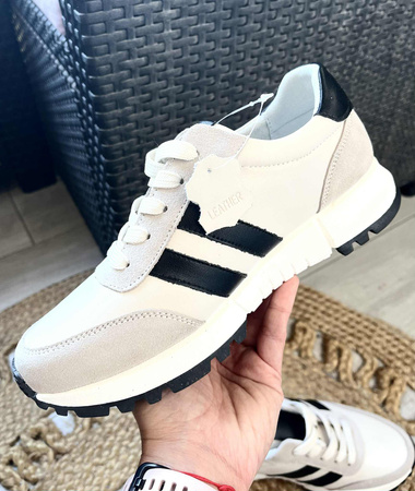 Damskie beżowe sneakersy obuwie sportowe ze skóry naturalnej