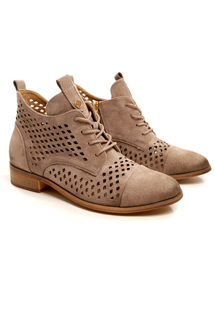 Damskie khaki ażurowe botki wiosenne Potocki