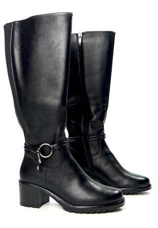 Damskie czarne długie kozaki z gumką Potocki