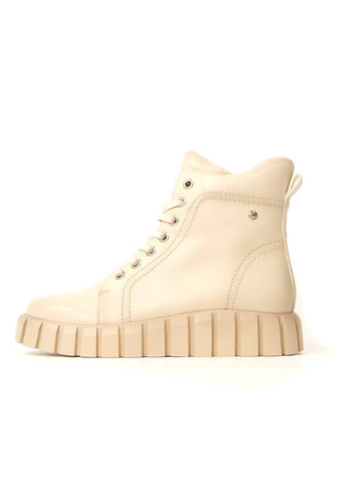 Damskie beżowe botki zapinane wiązane Potocki