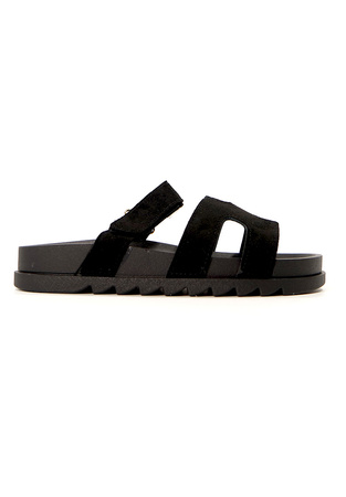 Damskie niskie czarne klapki Potocki