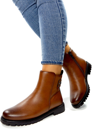 Damskie brązowe krótkie gładkie botki Potocki