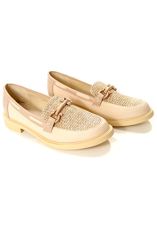Damskie jasnobeżowe półbuty mokasyny niski klocek