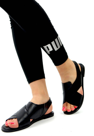 Damskie czarne płaskie sandały Potocki