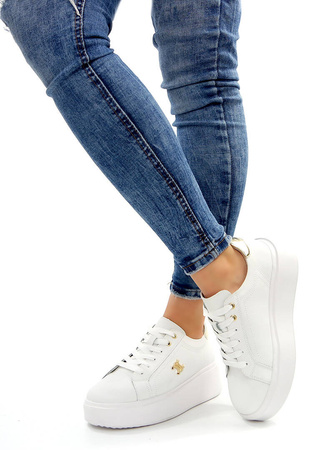 Damskie białe skórzane obuwie sportowe wysoka platforma Potocki