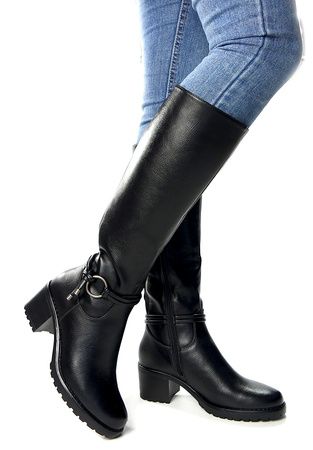 Damskie czarne długie kozaki z gumką Potocki