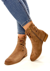 Damskie brązowe krótkie botki z ażurową cholewką Potocki