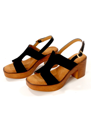 Damskie czarne sandały na słupku i platformie Potocki