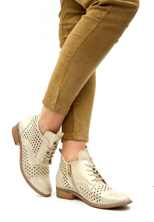 Damskie złote ażurowe krótkie botki Potocki