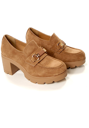 Damskie khaki zamsz półbuty wysoki słupek Potocki