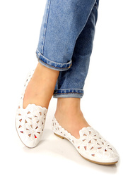 Damskie białe ażurowe baleriny Skotnicki