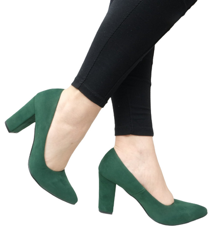 Damskie butelkowa zieleń półbuty słupek