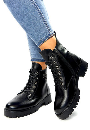 Damskie czarne botki trapery Potocki