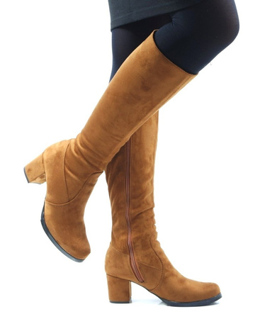 DAMSKIE RUDE ZAMSZOWE KOZAKI NA KLOCKU