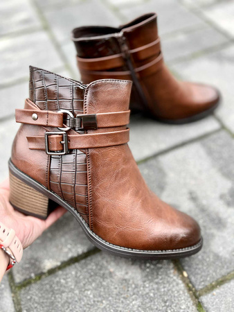 Damskie brązowe botki na obcasie sprzączki 115 Sabatina