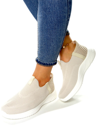 Damskie beżowe półbuty sportowe siatka bez schylania Potocki