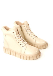 Damskie beżowe botki zapinane wiązane Potocki