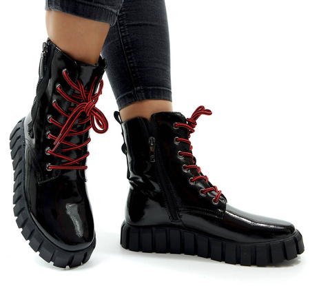 Damskie czarne lakierowane botki trapery Goodin