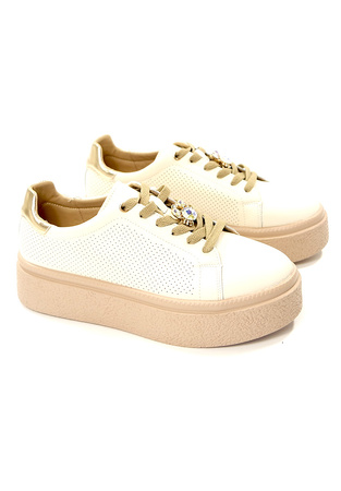 Damskie beżowe bardzo lekkie obuwie sportowe skóra naturalna