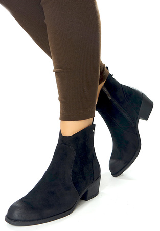 Damskie czarne zamszowe krótkie botki kowbojki na obcasie 12751 Potocki