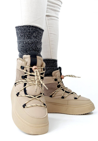 Damskie beżowe śniegowce na platformie Potocki