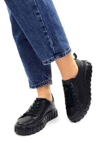 Damskie czarne skórzane obuwie sportowe